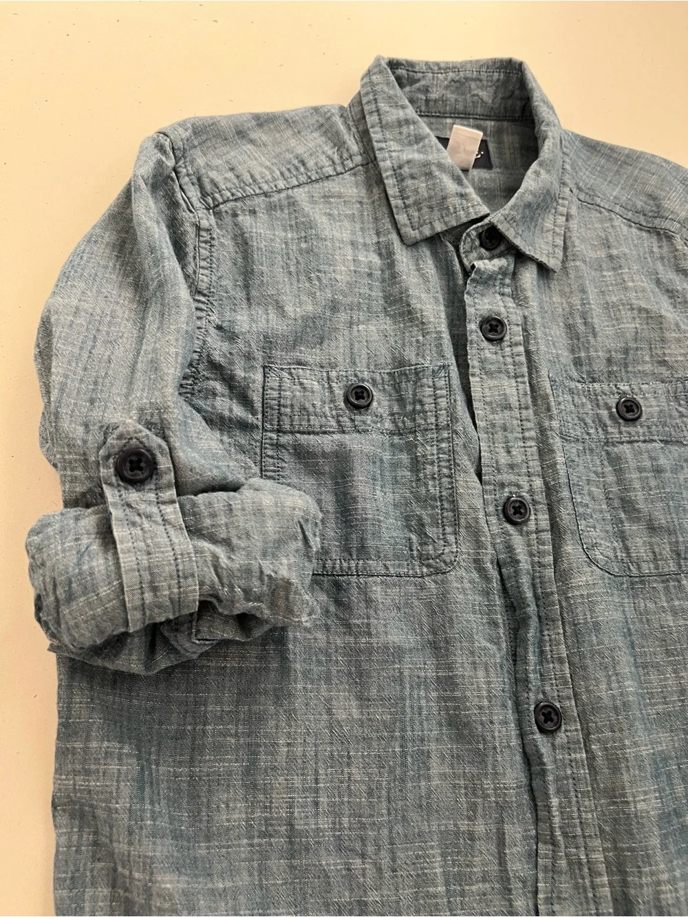 The Children’s Place Kids 10/12 Blue Chambray 100% Cotton Button Up Shirt